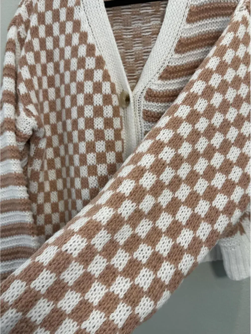 Boutique Checkered Print Knit Button Up Cardigan - Women's XL